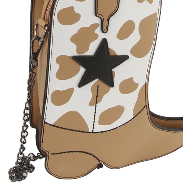 COW PRINT WESTERN SADDLE BOOT CROSSBODY BAG