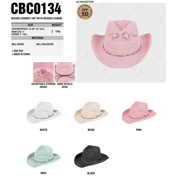 CC WOVEN COWBOY HAT WITH BEADED CHARM