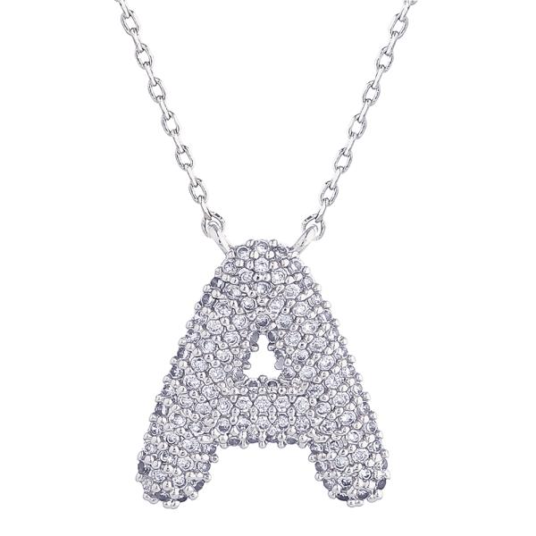 14K WHITE GOLD DIPPED TEXTURED INITIAL NECKLACE