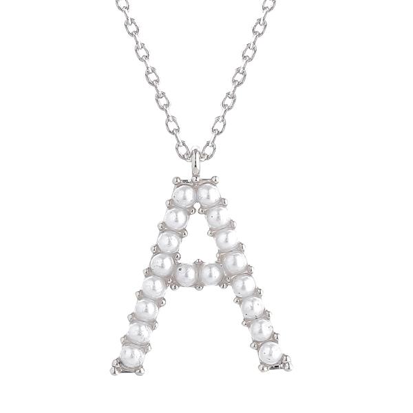 14K WHITE GOLD DIPPED PEARL INITIAL NECKLACE