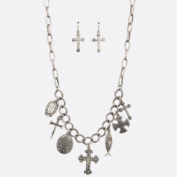 CROSS MULTI CHARM METAL NECKLACE