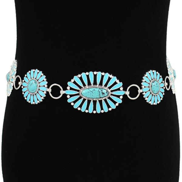 WESTERN STYLE CONCHO STONE CHAIN BELT