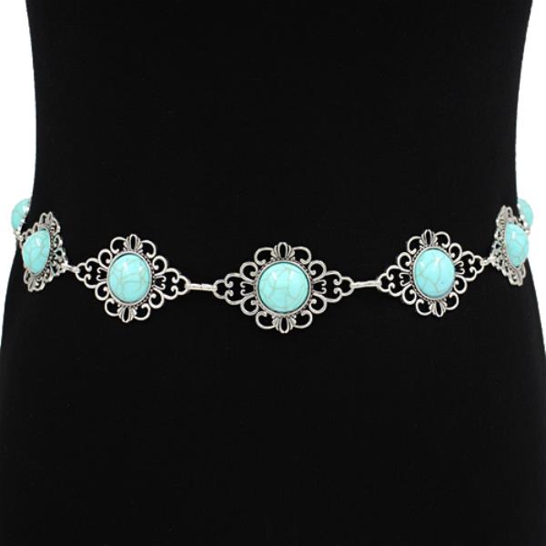 WESTERN STYLE CONCHO STONE CHAIN BELT