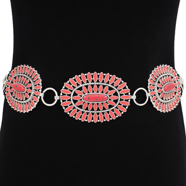 WESTERN STYLE CONCHO STONE CHAIN BELT