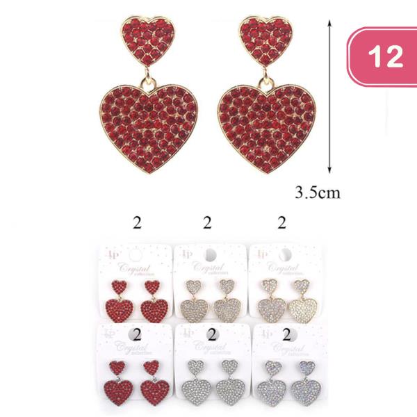 HEART RHINESTONE DANGLE EARRING (12 UNITS)