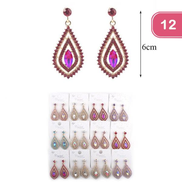 COLOR RHINESTONE TEARDROP EARRING (12 UNITS)