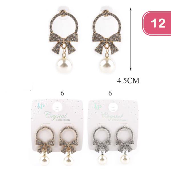 RIBBON RHINESTONE POST EARRING (12 UNITS)