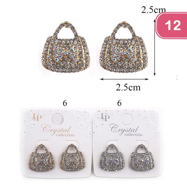 HANDBAG RHINESTONE POST EARRING (12 UNITS)