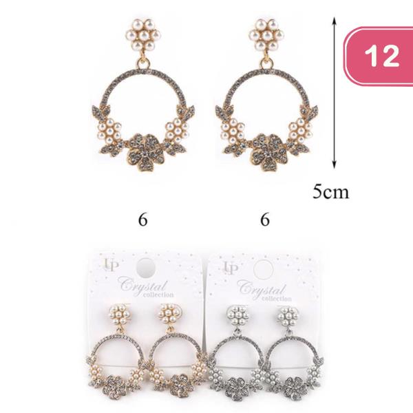 FLOWER RHINESTONE DANGLE EARRING (12 UNITS)