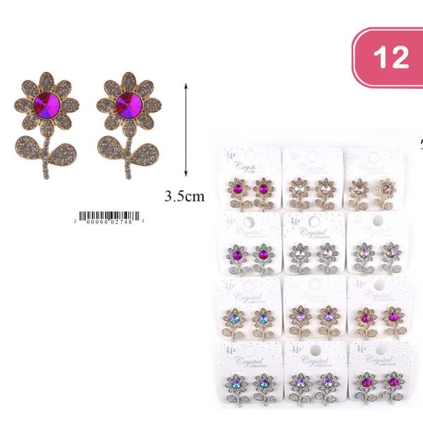 COLOR RHINESTONE FLOWER EARRING (12 UNITS)