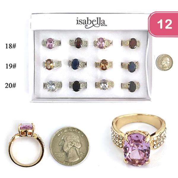 ASSORTED RHINESTONE RING (12 UNITS)