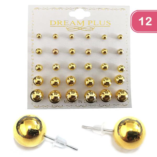 ASSORTED METAL STUD EARRING SET (12 UNITS)