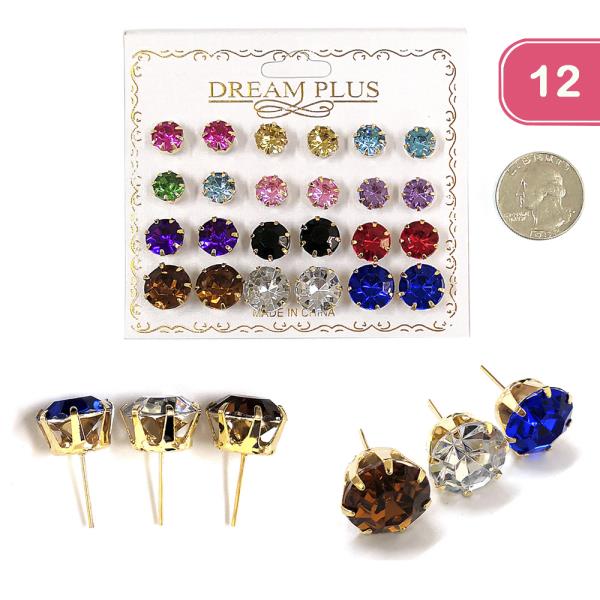 ASSORTED RHINESTONE STUD EARRING SET (12 UNITS)