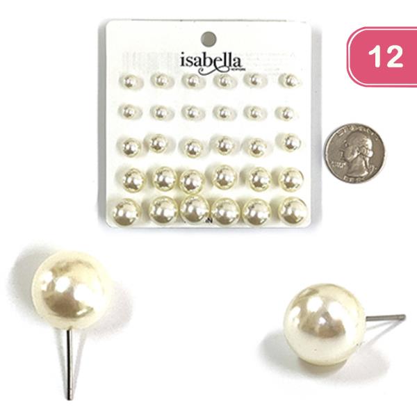 ASSORTED SIZE PEARL STUD EARRING SET (12 UNITS)