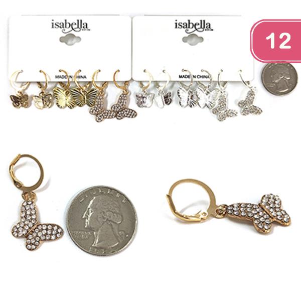 MULTI BUTTERFLY HUGGIE EARRING SET (12 UNITS)