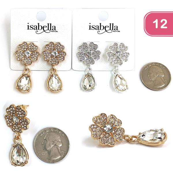 FLOWER TEARDROP RHINESTONE DANGLE EARRING (12 UNITS)