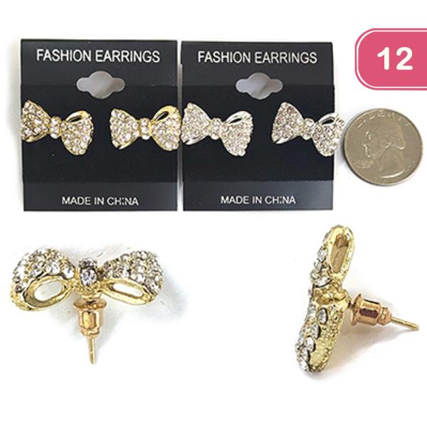 RIBBON BOW RHINESTONE EARRING (12 UNITS)