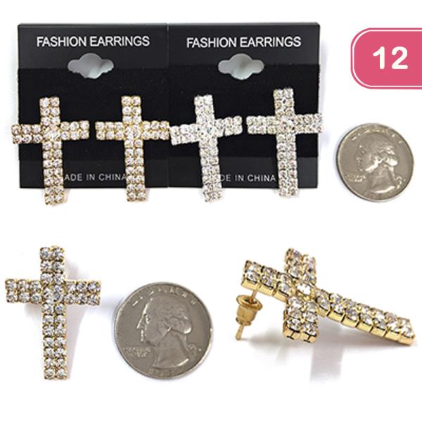 RHINESTONE PAVED CROSS STUD EARRING (12 UNITS)