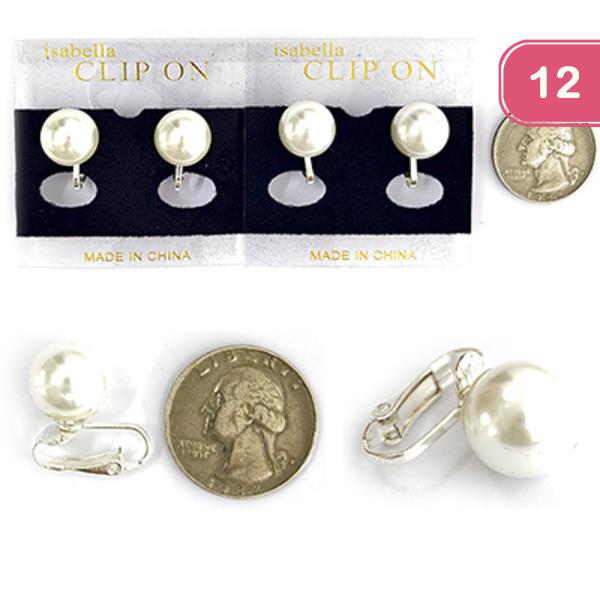 PEARL STUD CLIP ON EARRING (12 UNITS)