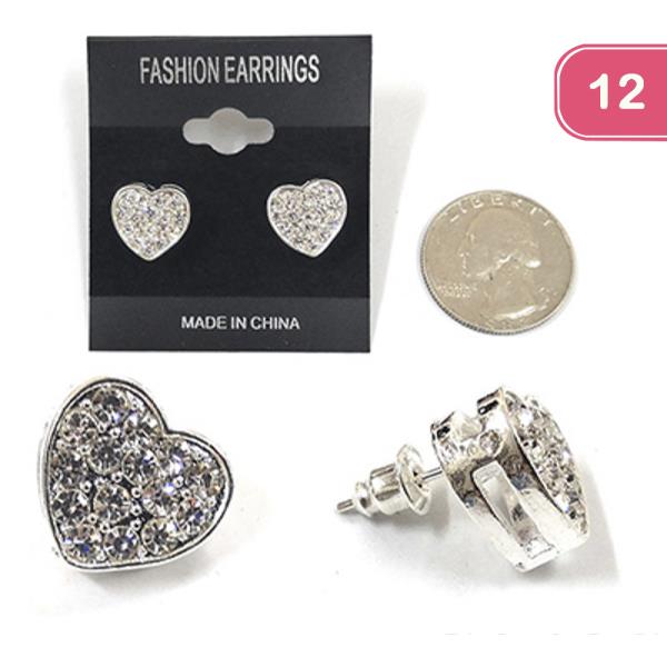 RHINESTONE PAVED HEART STUD EARRING (12 UNITS)