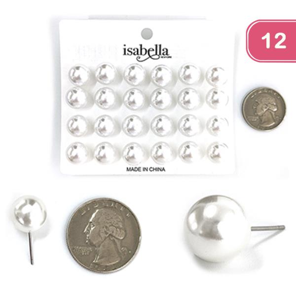 PEARL STUD EARRING SET 12MM (12 UNITS)