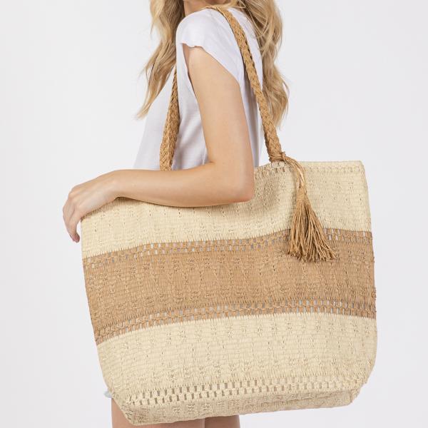 TWO TONE WOVEN STRAW BAG