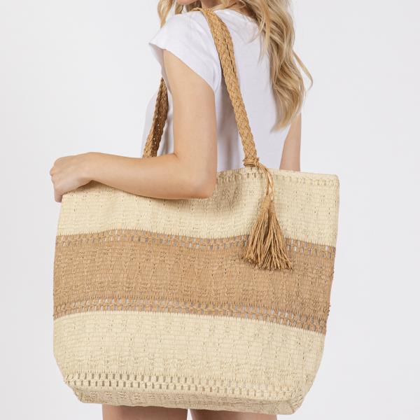 TWO TONE WOVEN STRAW BAG