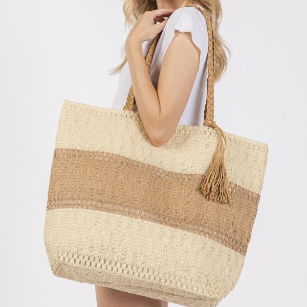 TWO TONE WOVEN STRAW BAG