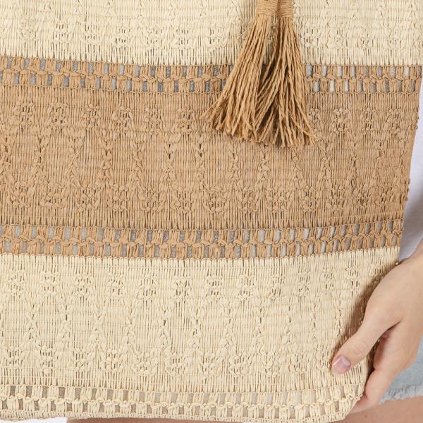 TWO TONE WOVEN STRAW BAG