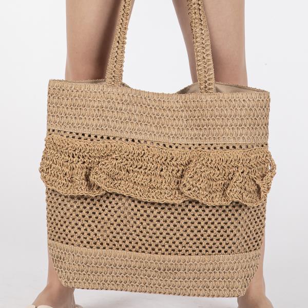 RUFFLE DETAIL CROCHET STRAW BAG