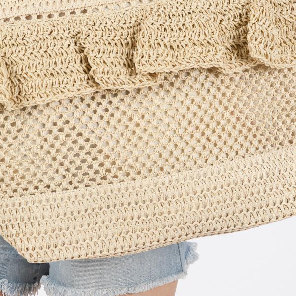 RUFFLE DETAIL CROCHET STRAW BAG