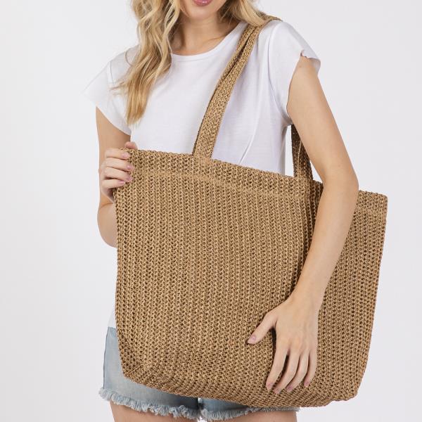 SOLID CROCHET STRAW BAG