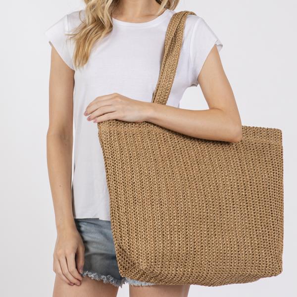 SOLID CROCHET STRAW BAG