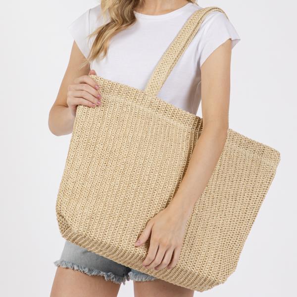 SOLID CROCHET STRAW BAG