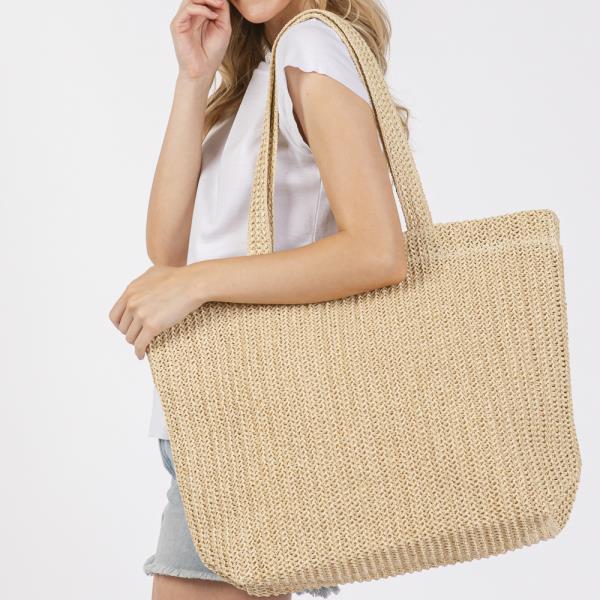 SOLID CROCHET STRAW BAG