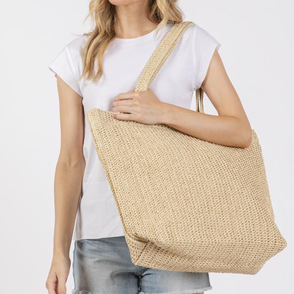 SOLID CROCHET STRAW BAG