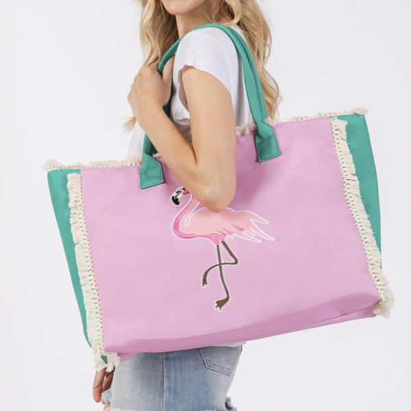 EMBROIDERED ANCHOR PATCH FRINGE TOTE BAG