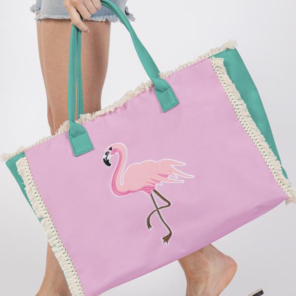 EMBROIDERED ANCHOR PATCH FRINGE TOTE BAG