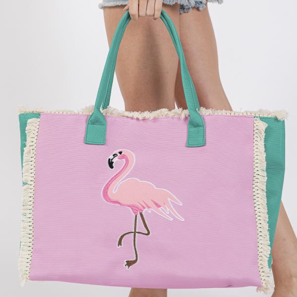 EMBROIDERED ANCHOR PATCH FRINGE TOTE BAG