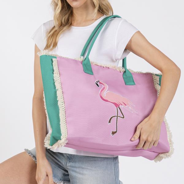 EMBROIDERED ANCHOR PATCH FRINGE TOTE BAG