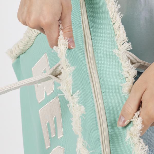 EMBROIDERED BEACH LETTER FRINGE TOTE BAG