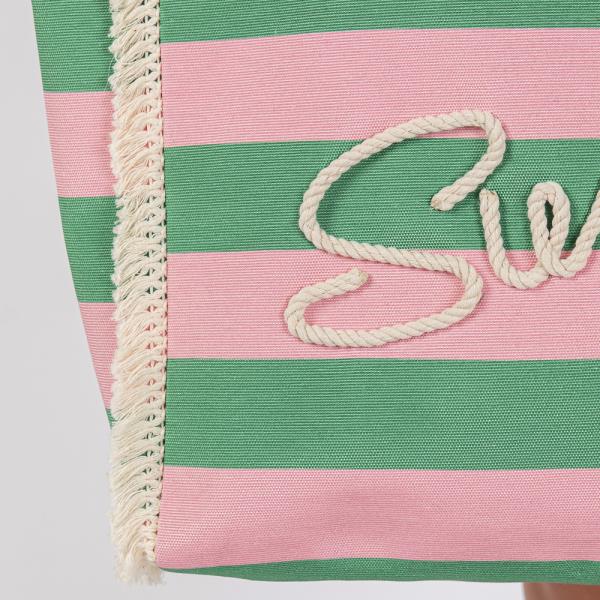 SEWN ROPE SUMMER LETTER FRINGE STRIPED TOTE BAG