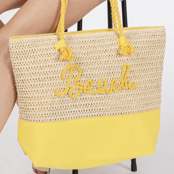 COLOR SEWN ROPE BEACH LETTER AND STRAP CROCHET, FABRIC TOTE BAG