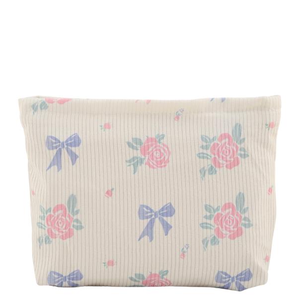 RIBBON BOW FLORAL PATTERN LINED POUCH