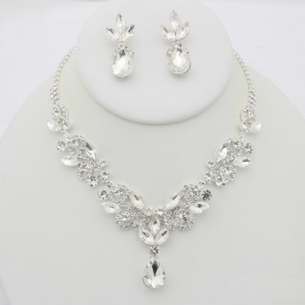 RHINESTONE TEARDROP NECKLACE EARRING SET