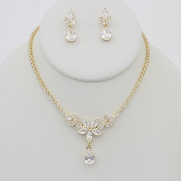 RHINESTONE FLOWER NECKLACE EARRING SET