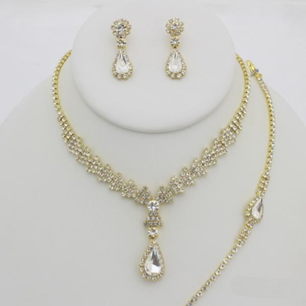 RHINESTONE TEARDROP NECKLACE EARRING BRACELET SET