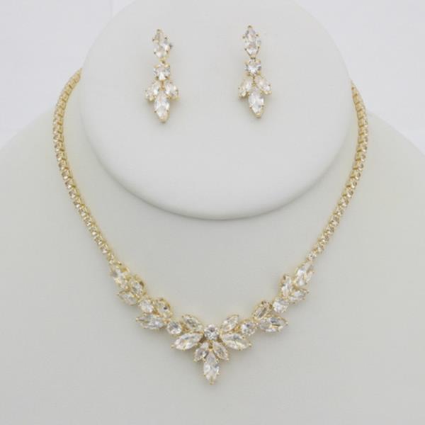 CZ RHINESTONE NECKLACE EARRING SET