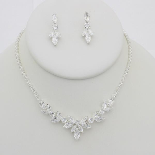 CZ RHINESTONE NECKLACE EARRING SET