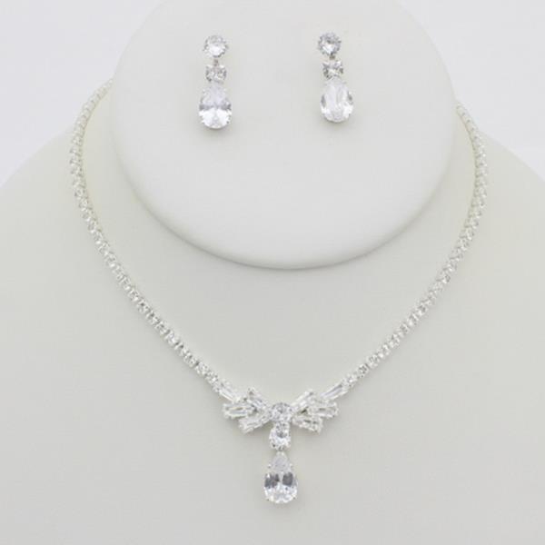 CZ RHINESTONE NECKLACE EARRING SET